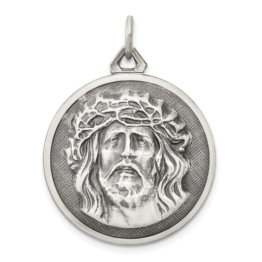 925 Sterling Silver Antiqued Ecce Homo Medal Engravable Charm Pendant Jewelry Gifts (Length 1.25" Width 0.94")