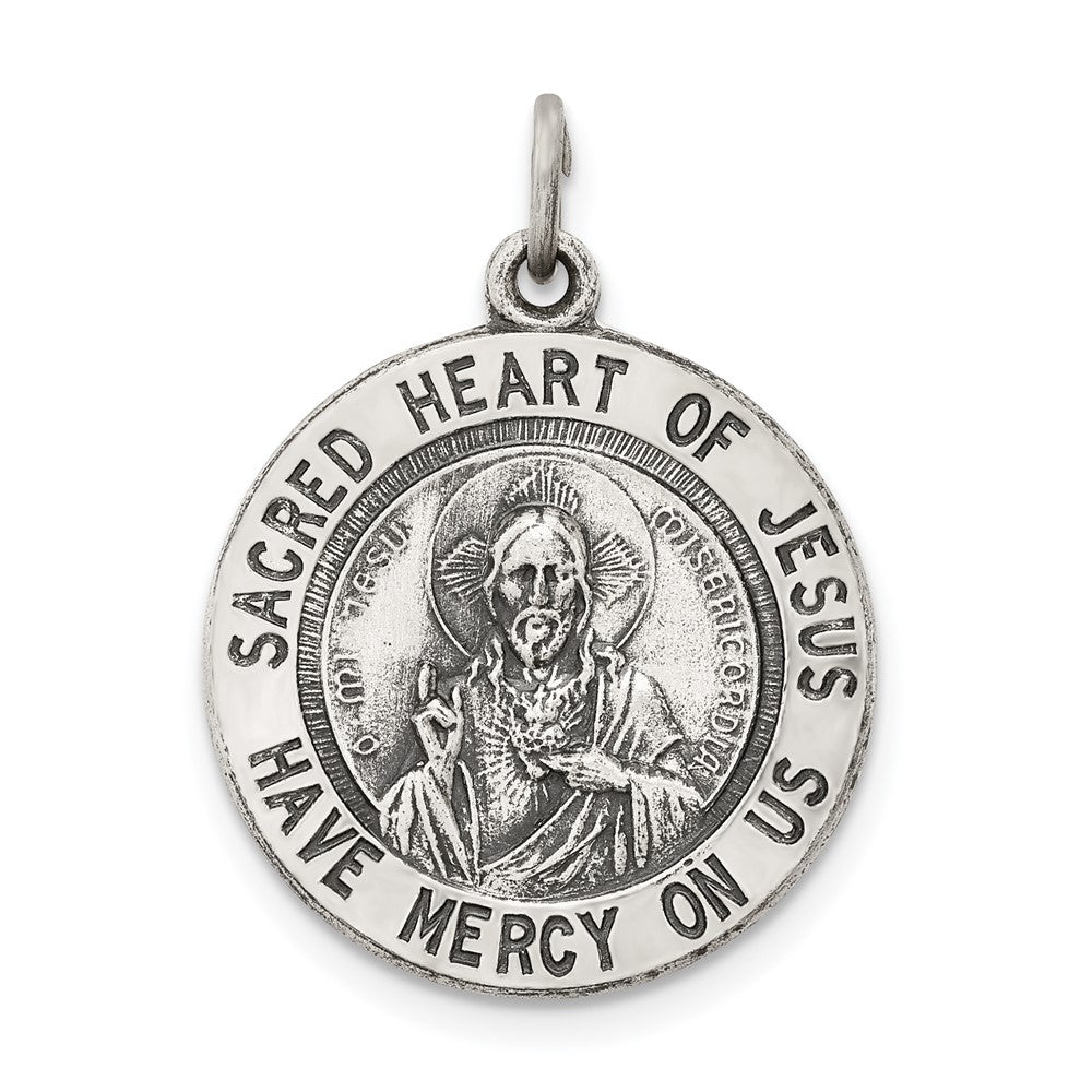 925 Sterling Silver Sacred Heart of Jesus Medal Engravable Charm Pendant Jewelry Gifts (Length 0.9" Width 0.7")