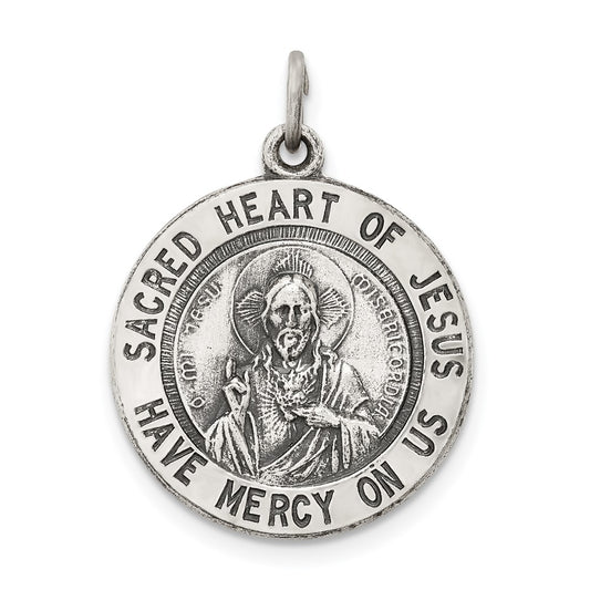 925 Sterling Silver Sacred Heart of Jesus Medal Engravable Charm Pendant Jewelry Gifts (Length 0.9" Width 0.7")