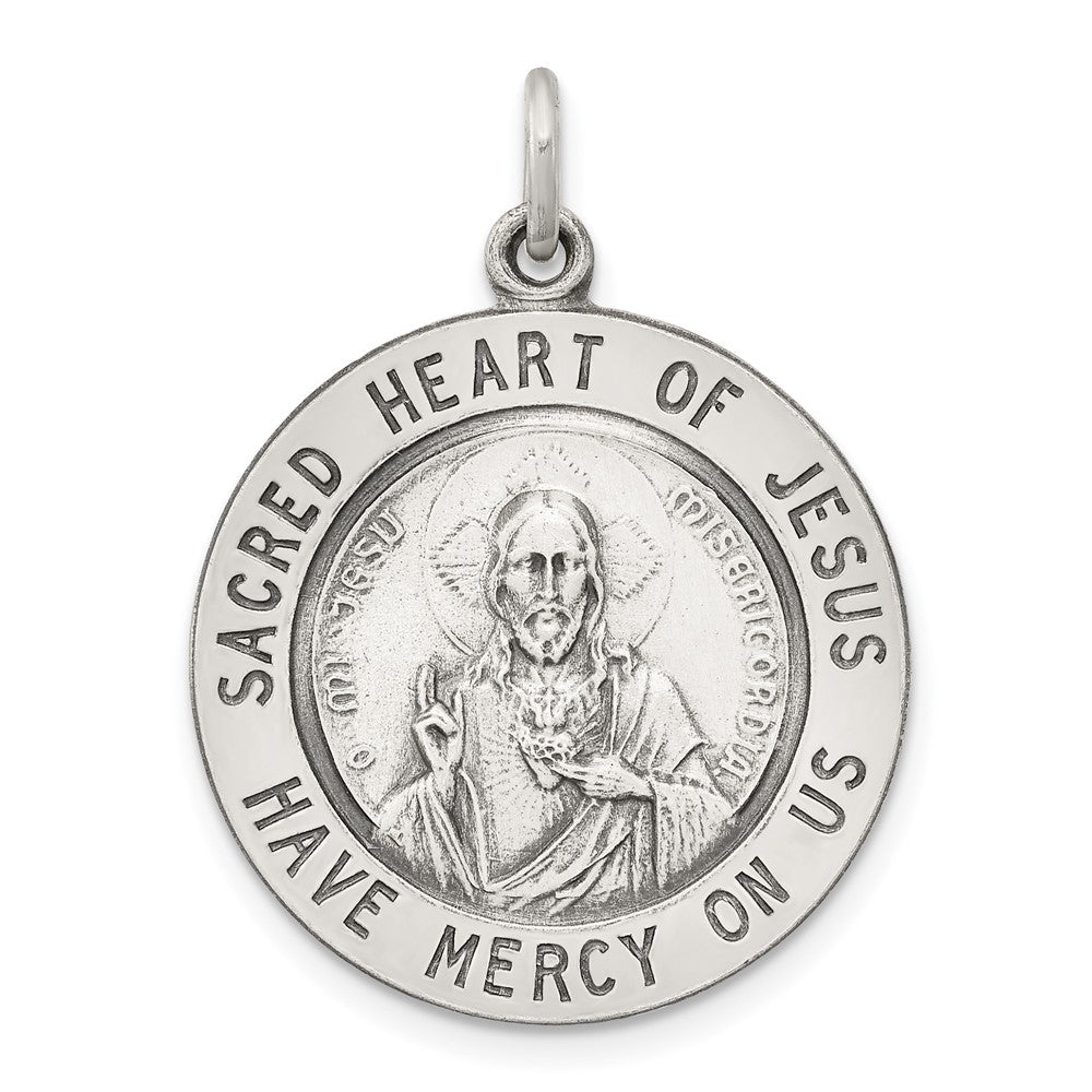 925 Sterling Silver Sacred Heart of Jesus Medal Engravable Charm Pendant Jewelry Gifts (Length 1.17" Width 0.86")