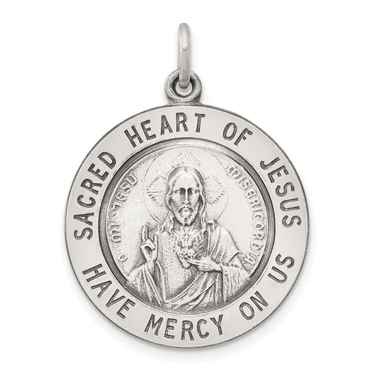 925 Sterling Silver Sacred Heart of Jesus Medal Engravable Charm Pendant Jewelry Gifts (Length 1.17" Width 0.86")