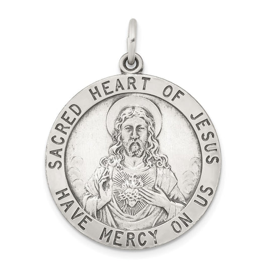 925 Sterling Silver Sacred Heart of Jesus Medal Engravable Charm Pendant Jewelry Gifts (Length 1.29" Width 0.98")