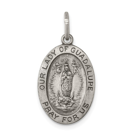 925 Sterling Silver Our Lady of Guadalupe Medal Engravable Charm Pendant Jewelry Gifts (Length 0.94" Width 0.51")