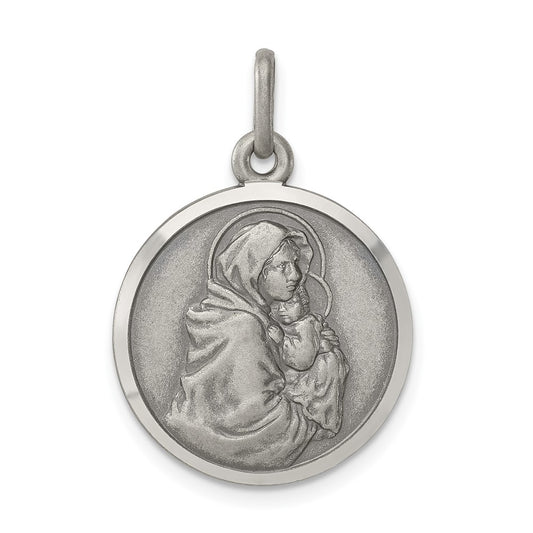 925 Sterling Silver Antiqued Madonna Child Medal Engravable Charm Pendant Jewelry Gifts (Length 1.01" Width 0.62")