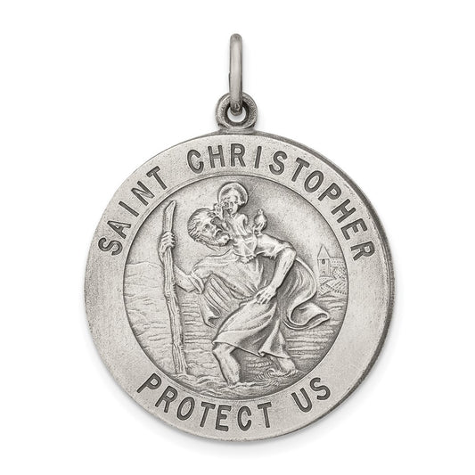 925 Sterling Silver St. Christopher Medal Engravable Charm Pendant Jewelry Gifts (Length 1.21" Width 0.98")