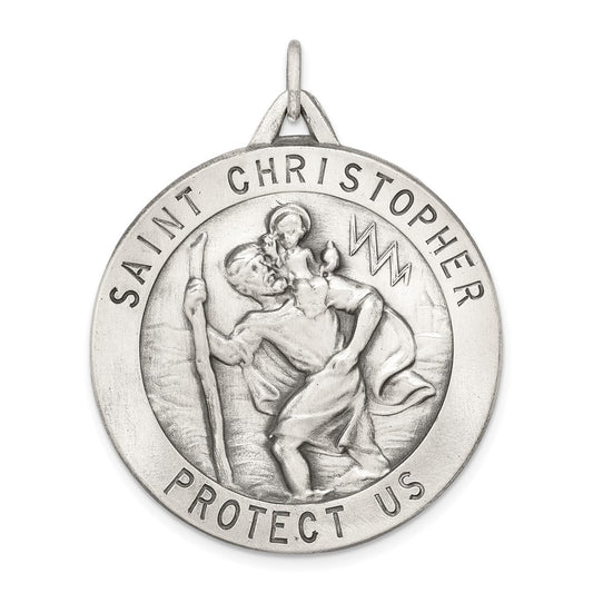 925 Sterling Silver St. Christopher Medal Engravable Charm Pendant Jewelry Gifts (Length 1.56" Width 1.29")