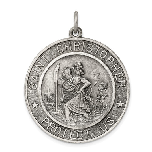 925 Sterling Silver St. Christopher Medal Engravable Charm Pendant Jewelry Gifts (Length 1.6" Width 1.21")