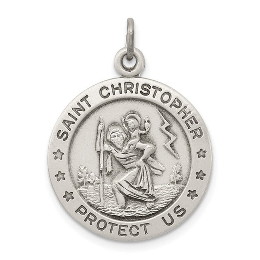 925 Sterling Silver St. Christopher Medal Engravable Charm Pendant Jewelry Gifts (Length 1.01" Width 0.78")