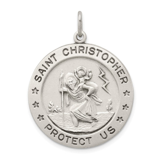 925 Sterling Silver St. Christopher Medal Engravable Charm Pendant Jewelry Gifts (Length 1.21" Width 1.01")