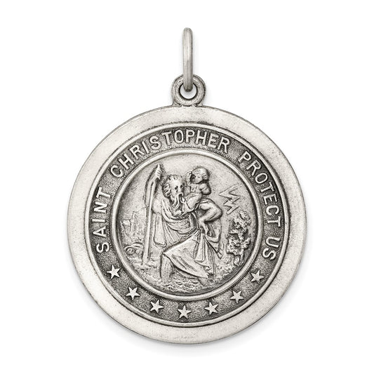 925 Sterling Silver St. Christopher Medal Engravable Charm Pendant Jewelry Gifts (Length 1.25" Width 0.98")