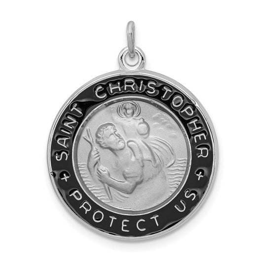 925 Sterling Silver Enameled St. Christopher Medal Engravable Charm Pendant Jewelry Gifts (Length 1.01" Width 0.78")