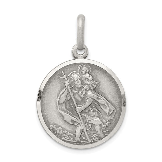925 Sterling Silver St. Christopher Medal Engravable Charm Pendant Jewelry Gifts (Length 1.25" Width 0.86")