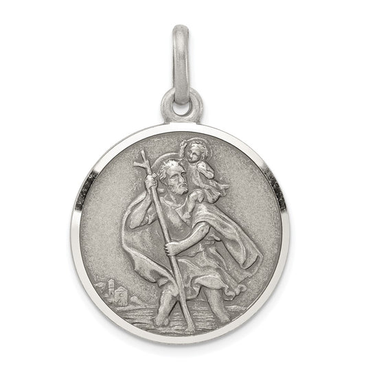 925 Sterling Silver Antiqued St. Christopher Medal Engravable Charm Pendant Jewelry Gifts (Length 1.25" Width 0.86")