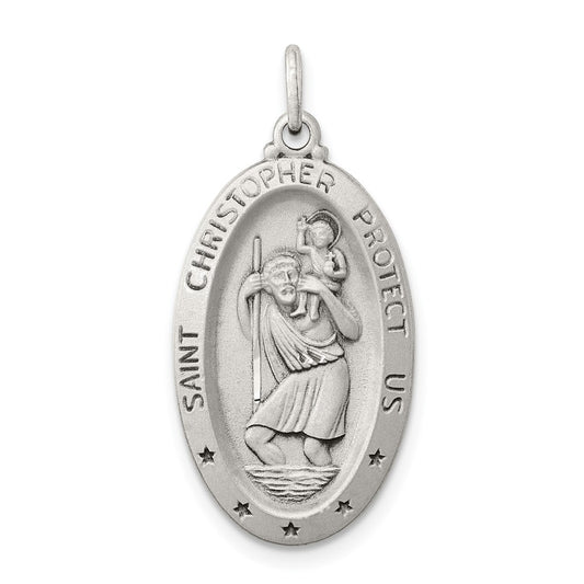 925 Sterling Silver St. Christopher Medal Engravable Charm Pendant Jewelry Gifts (Length 1.17" Width 0.59")