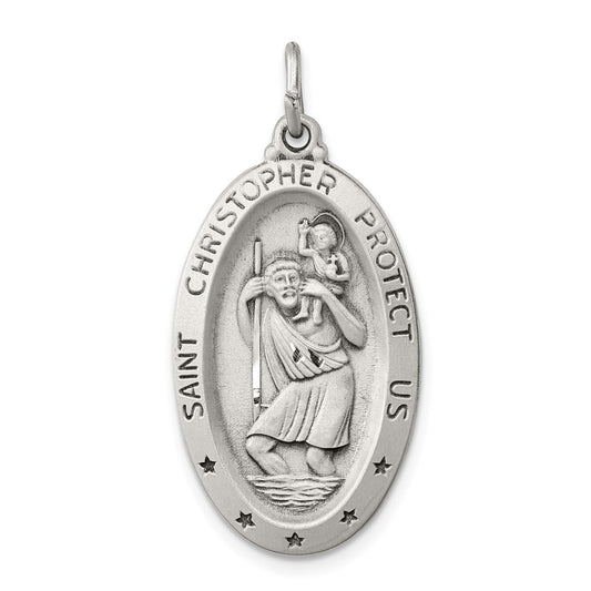 925 Sterling Silver St. Christopher Medal Engravable Charm Pendant Jewelry Gifts (Length 1.37" Width 0.66")