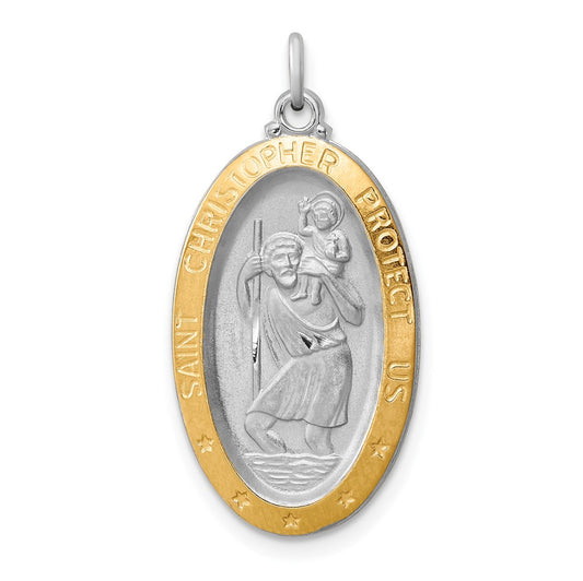 925 Sterling Silver Vermeil St. Christopher Medal Engravable Charm Pendant Jewelry Gifts (Length 1.17" Width 0.59")