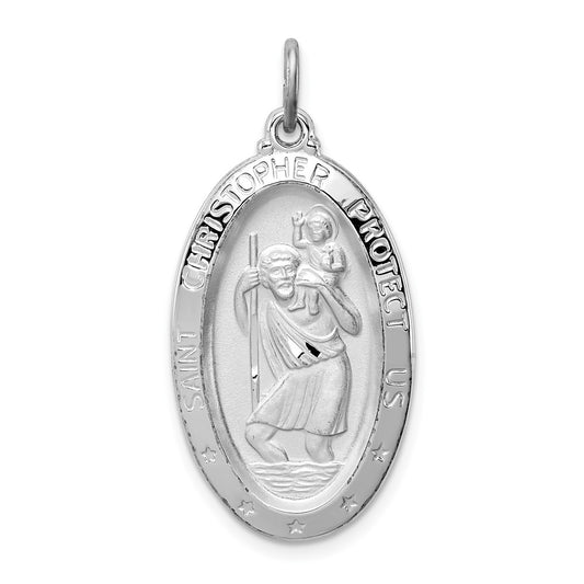 925 Sterling Silver St. Christopher Medal Engravable Charm Pendant Jewelry Gifts (Length 1.37" Width 0.66")