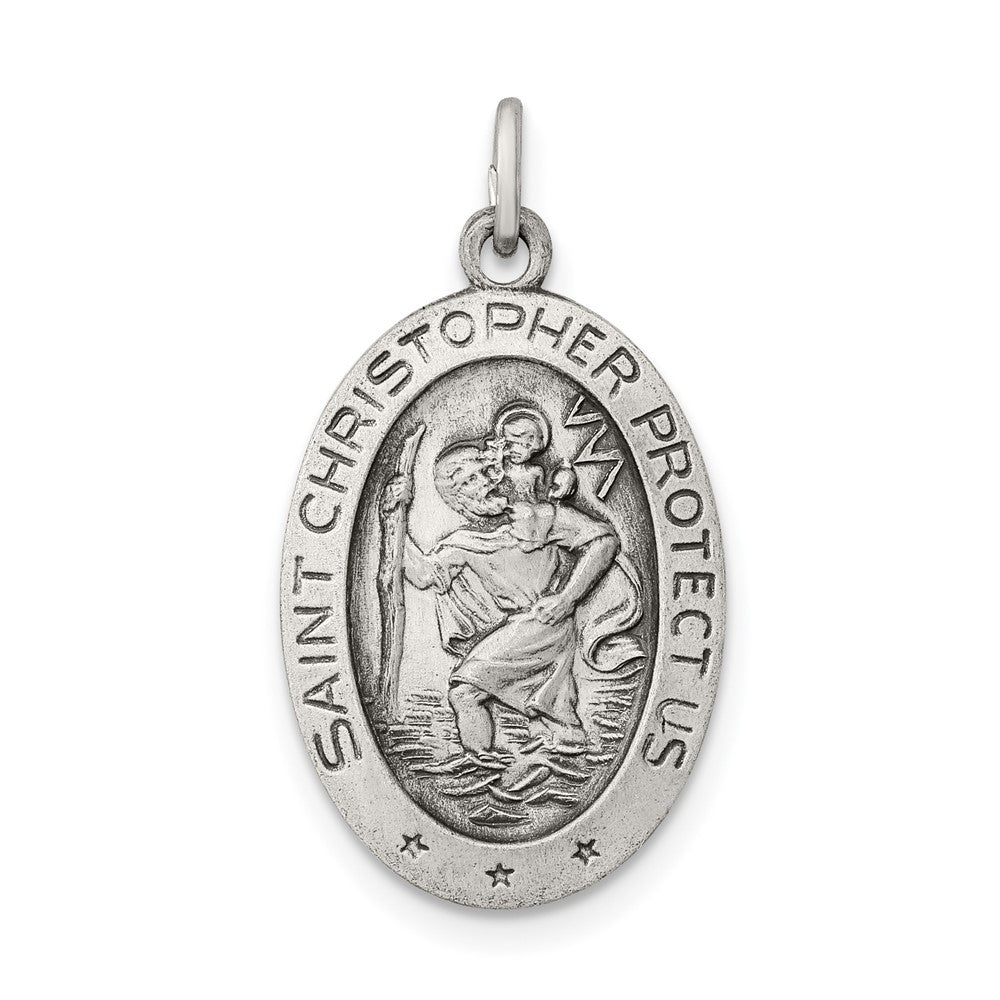 925 Sterling Silver St. Christopher Medal Engravable Charm Pendant Jewelry Gifts (Length 0.98" Width 0.47")