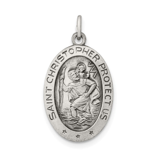 925 Sterling Silver St. Christopher Medal Engravable Charm Pendant Jewelry Gifts (Length 0.98" Width 0.47")