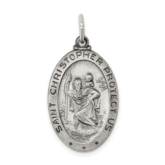 925 Sterling Silver St.Christopher Medal Engravable Charm Pendant Jewelry Gifts (Length 1.25" Width 0.7")
