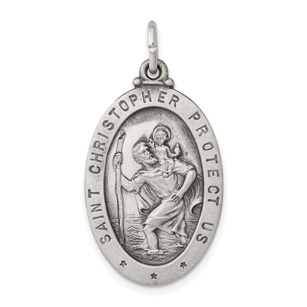 925 Sterling Silver St.Christopher Medal Engravable Charm Pendant Jewelry Gifts (Length 1.37" Width 0.78")