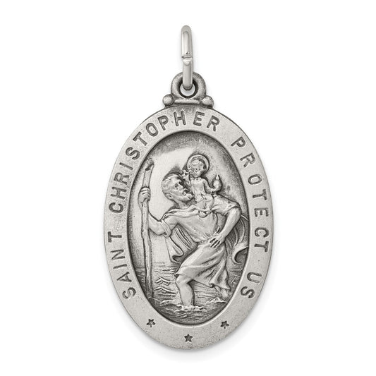 925 Sterling Silver St.Christopher Medal Engravable Charm Pendant Jewelry Gifts (Length 1.37" Width 0.78")
