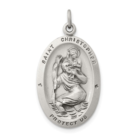 925 Sterling Silver St. Christopher Medal Engravable Charm Pendant Jewelry Gifts (Length 1.17" Width 0.62")