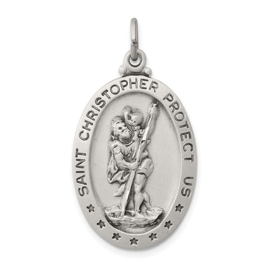 925 Sterling Silver St. Christopher Medal Engravable Charm Pendant Jewelry Gifts (Length 1.33" Width 0.78")