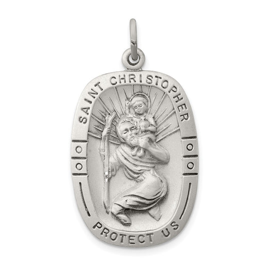 925 Sterling Silver St. Christopher Medal Engravable Charm Pendant Jewelry Gifts (Length 1.25" Width 0.78")