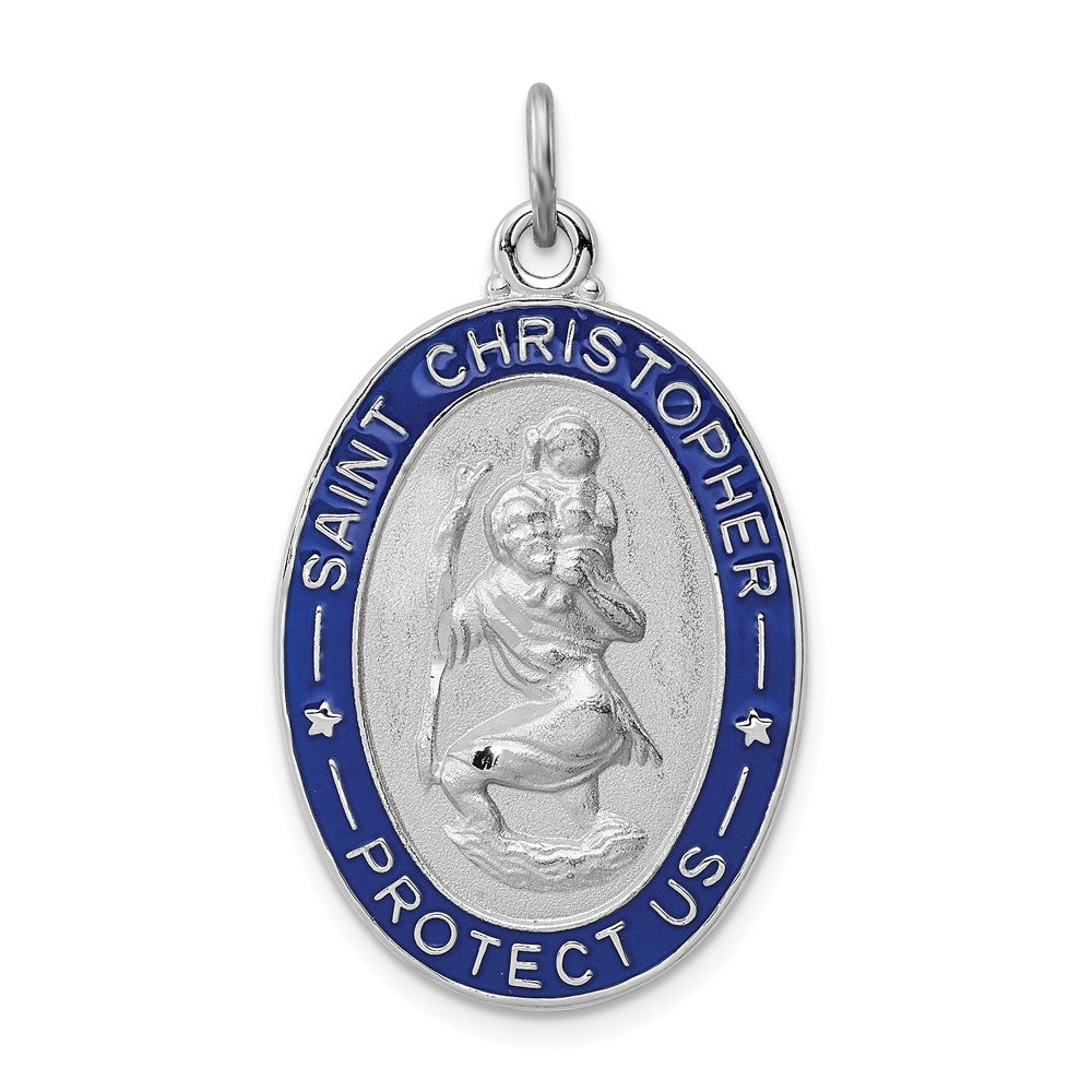 925 Sterling Silver Enameled St. Christopher Medal Engravable Charm Pendant Jewelry Gifts (Length 1.37" Width 0.78")