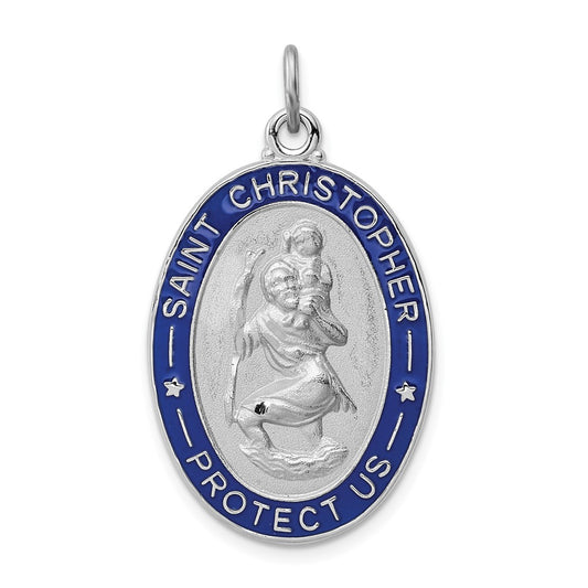 925 Sterling Silver Enameled St. Christopher Medal Engravable Charm Pendant Jewelry Gifts (Length 1.37" Width 0.78")