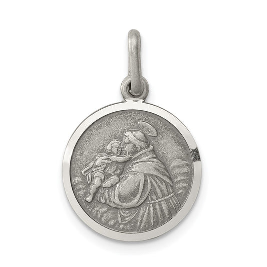 925 Sterling Silver Antiqued Saint Anthony Medal Engravable Charm Pendant Jewelry Gifts (Length 0.78" Width 0.59")