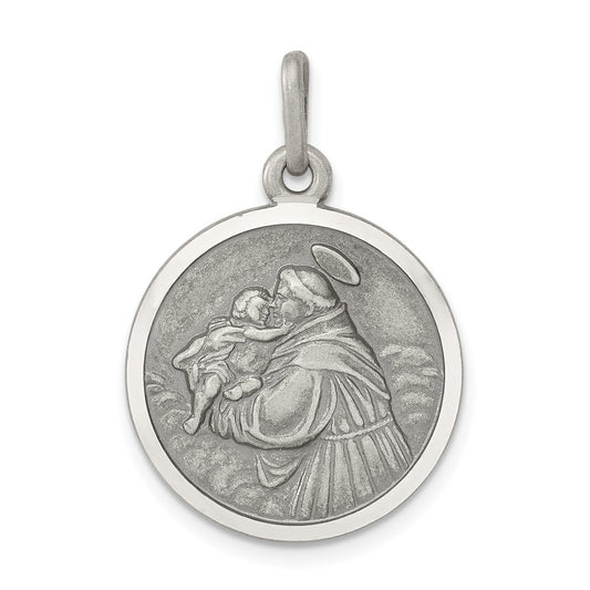 925 Sterling Silver Antiqued Saint Anthony Medal Engravable Charm Pendant Jewelry Gifts (Length 1.05" Width 0.7")