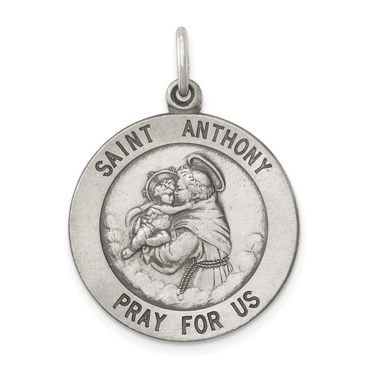 925 Sterling Silver Antiqued Saint Anthony Medal Engravable Charm Pendant Jewelry Gifts (Length 1.17" Width 0.82")