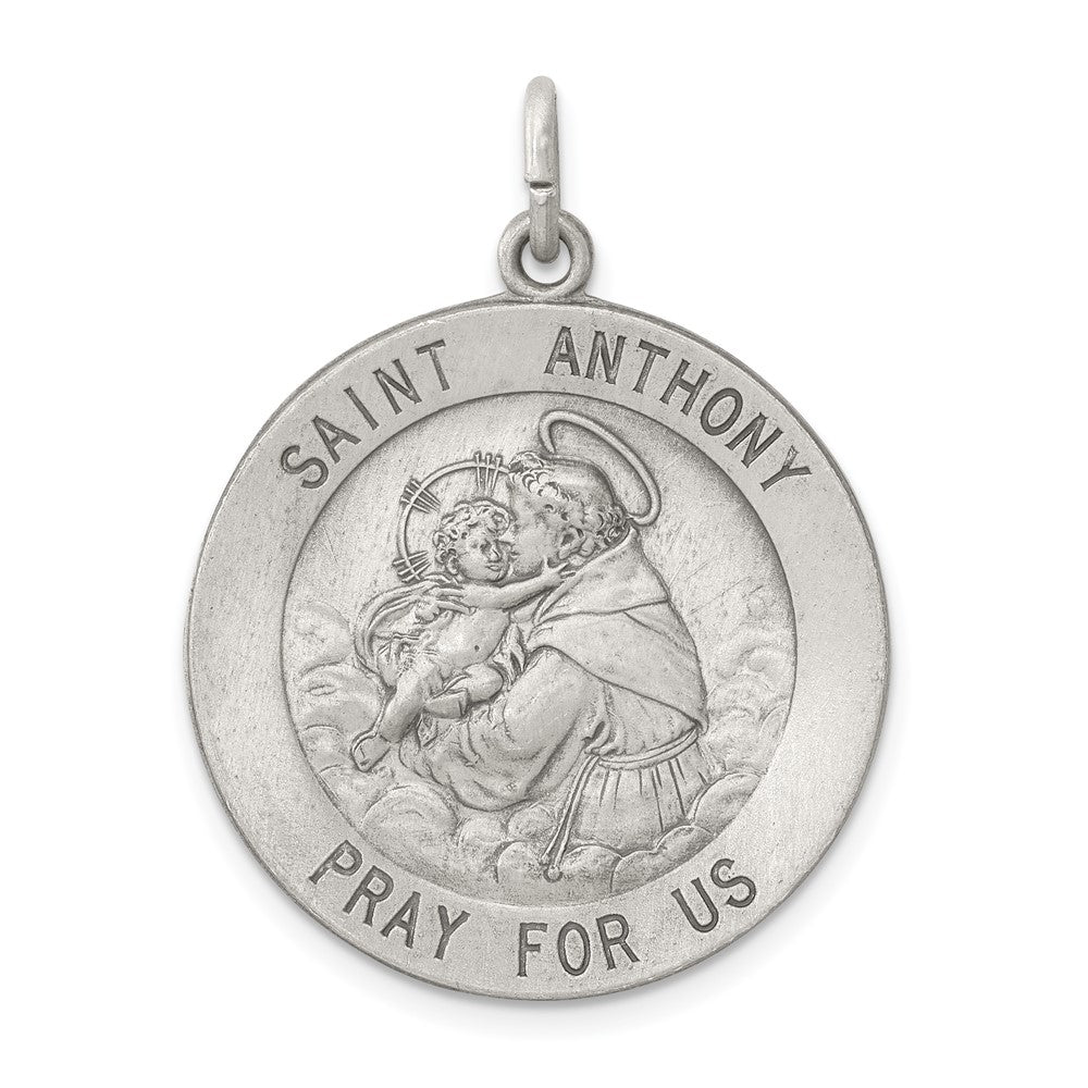 925 Sterling Silver Antiqued Saint Anthony Medal Engravable Charm Pendant Jewelry Gifts (Length 1.37" Width 0.98")