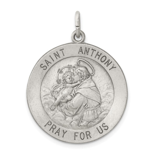 925 Sterling Silver Antiqued Saint Anthony Medal Engravable Charm Pendant Jewelry Gifts (Length 1.37" Width 0.98")