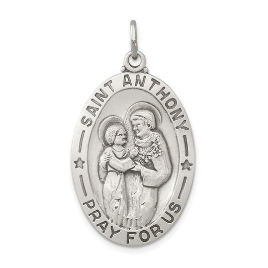 925 Sterling Silver Antiqued Saint Anthony Medal Engravable Charm Pendant Jewelry Gifts (Length 1.37" Width 0.98")