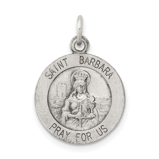 925 Sterling Silver Antiqued Saint Barbara Medal Engravable Charm Pendant Jewelry Gifts (Length 0.78" Width 0.59")