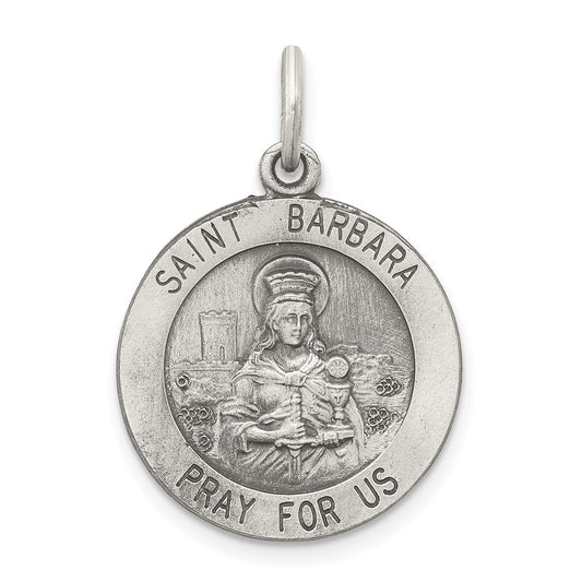 925 Sterling Silver St. Barbara Medal Engravable Charm Pendant Jewelry Gifts (Length 1.01" Width 0.78")