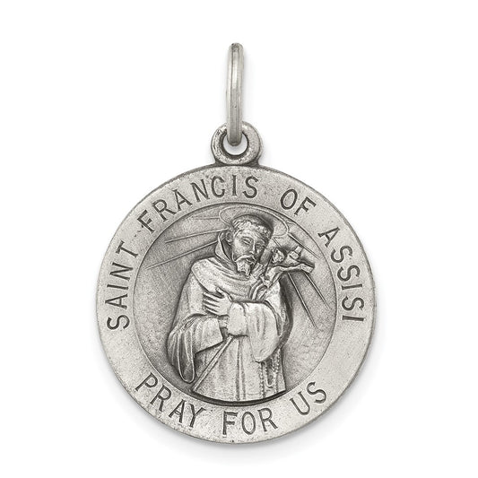 925 Sterling Silver Antiqued Saint Francis of Assisi Medal Engravable Charm Pendant Jewelry Gifts (Length 0.98" Width 0.7")
