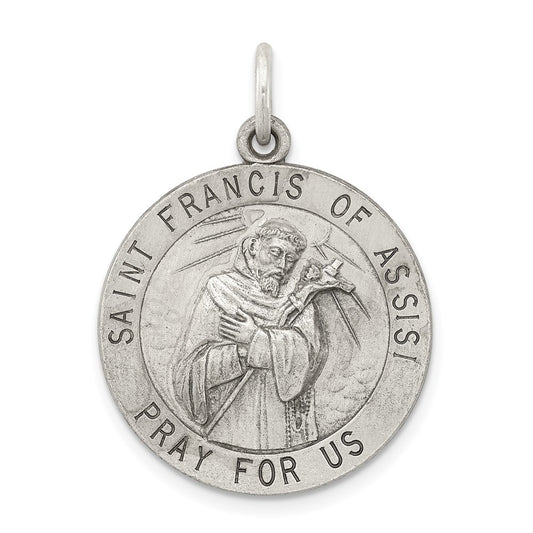 925 Sterling Silver Antiqued Saint Francis of Assisi Medal Engravable Charm Pendant Jewelry Gifts (Length 1.17" Width 0.86")