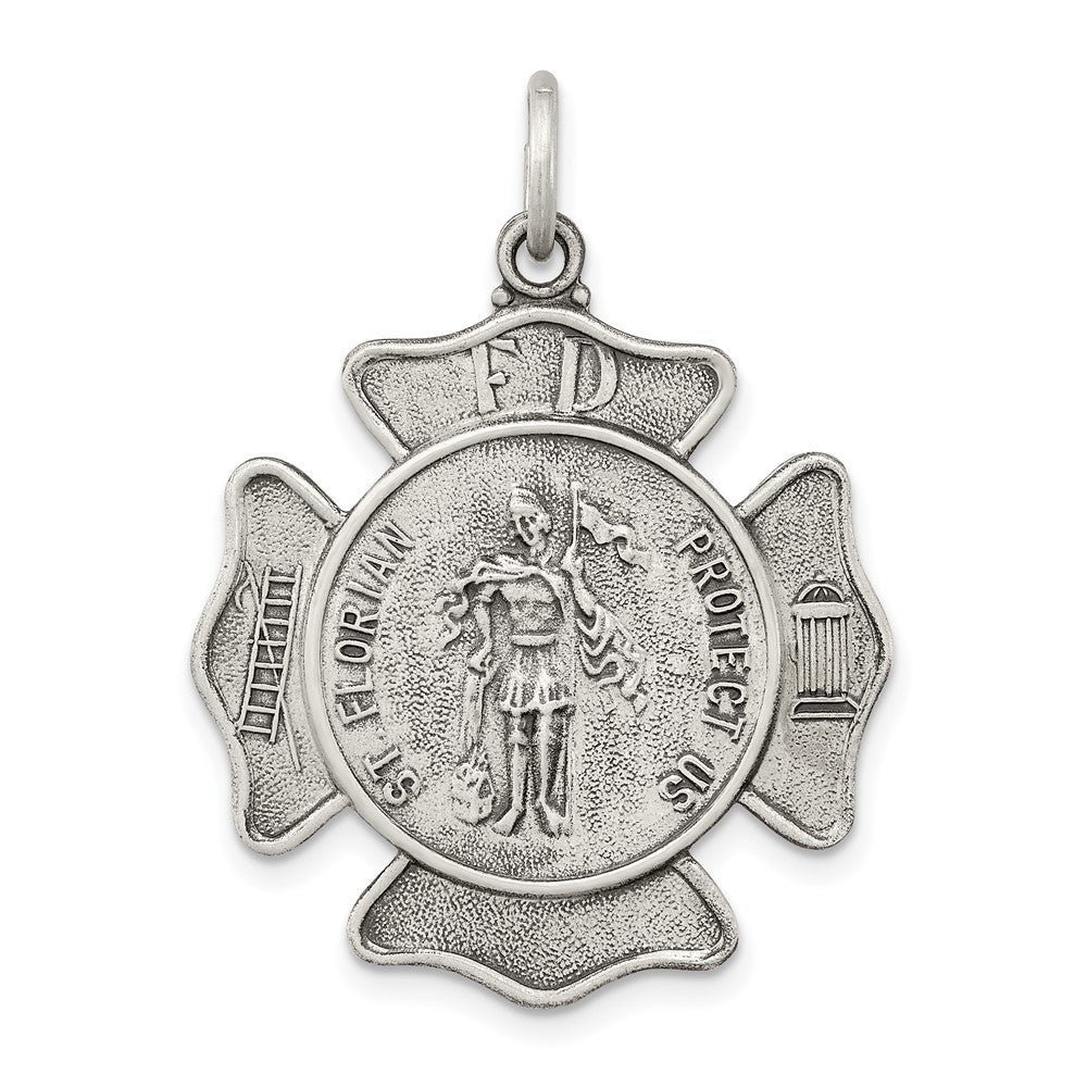 925 Sterling Silver Saint Florian Badge Medal Engravable Charm Pendant Jewelry Gifts (Length 1.37" Width 1.05")