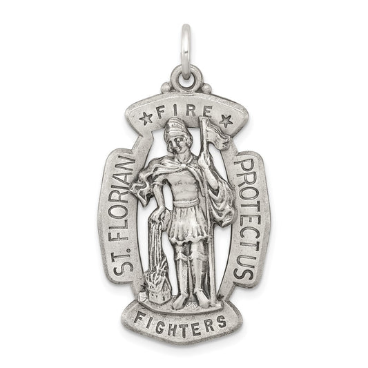 925 Sterling Silver Antiqued Saint Florian Medal Engravable Charm Pendant Jewelry Gifts (Length 1.56" Width 0.82")