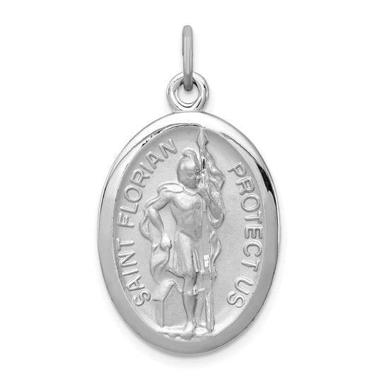 925 Sterling Silver Saint Florian Medal Engravable Charm Pendant Jewelry Gifts (Length 1.37" Width 0.78")