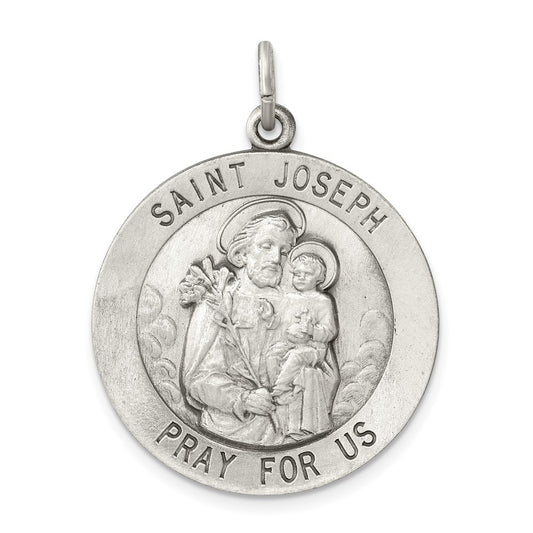 925 Sterling Silver Antiqued Saint Joseph Medal Engravable Charm Pendant Jewelry Gifts (Length 1.37" Width 1.01")