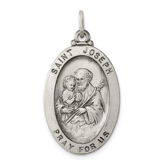 925 Sterling Silver Antiqued Saint Joseph Medal Engravable Charm Pendant Jewelry Gifts (Length 1.37" Width 0.78")