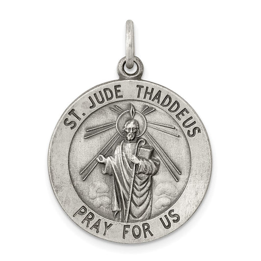 925 Sterling Silver Saint Jude Thaddeus Medal Engravable Charm Pendant Jewelry Gifts (Length 1.17" Width 0.86")