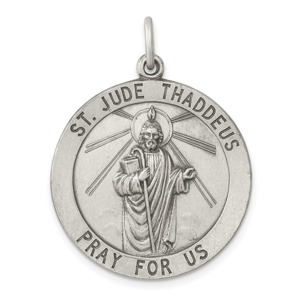 925 Sterling Silver St. Jude Thaddeus Medal Engravable Charm Pendant Jewelry Gifts (Length 1.33" Width 0.94")