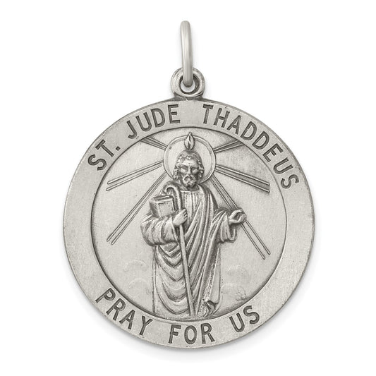 925 Sterling Silver St. Jude Thaddeus Medal Engravable Charm Pendant Jewelry Gifts (Length 1.33" Width 0.94")