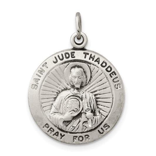 925 Sterling Silver Saint Jude Thaddeus Medal Engravable Charm Pendant Jewelry Gifts (Length 0.98" Width 0.78")